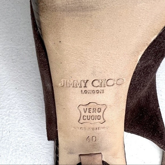 Jimmy Choo Brown Suede Peep Toe Slingback Heels Pumps Women’s EU 40 US 10 - Picture 13 of 15